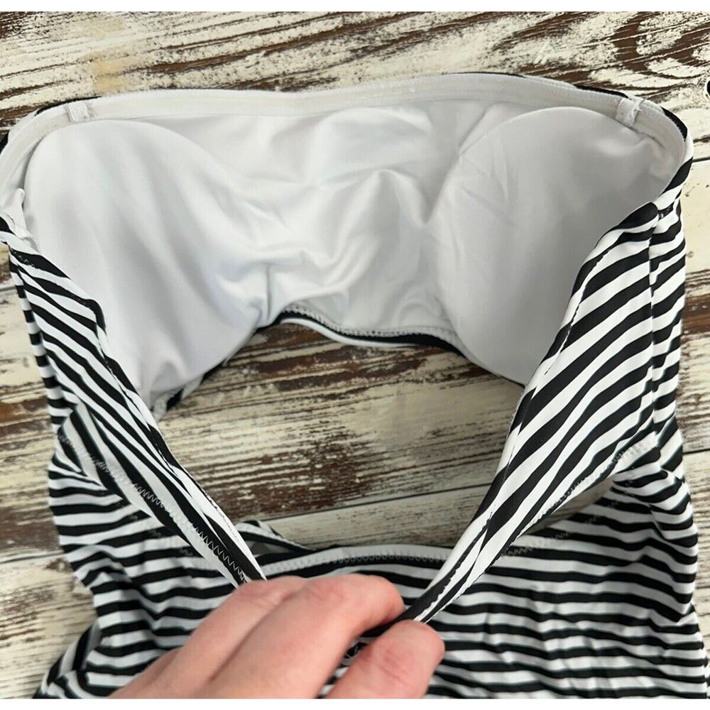 Cup She Swimsuit Womens Large Strapless Black White Striped One-piece Monokini - Picture 3 of 7
